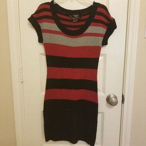 Red Paint - Maroon Black Gray Stripe Sweater Dress